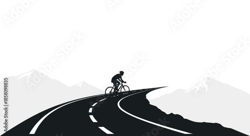 Silhouette of Cyclist Riding Bicycle on Winding Road.
