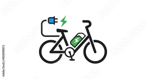 Electric Bicycle Charging Icon with Green Battery.