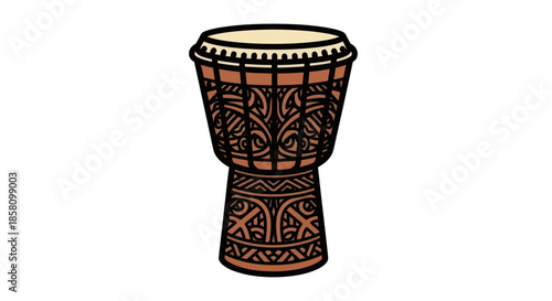 Intricately Decorated African Djembe Drum with Traditional Patterns.