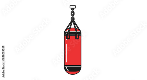 Red Punching Bag Hanging with Chain for Boxing Training and Fitness.
