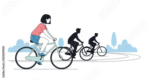 Diverse group of cyclists enjoying a scenic ride on a paved path.