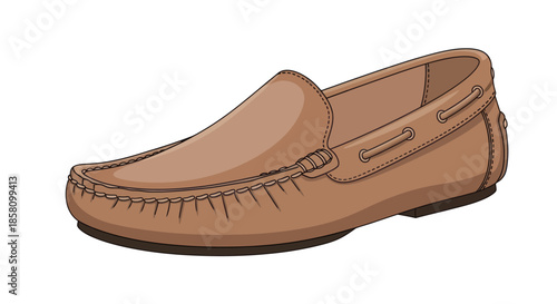 Tan Leather Loafer Shoe with Decorative Stitching and a Classic Design.