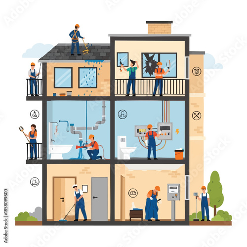 Building Maintenance Workers Fixing Various Systems.