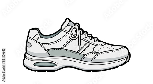 White Athletic Sneaker with Laces and Cushioning.