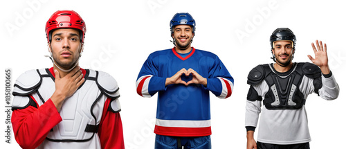 Ice Hockey Players Portraits in Action: Emotions and Gear Showcased by Males in Full Uniforms