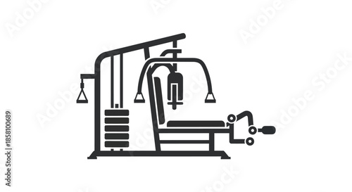 Black Silhouette Icon of Multi-Gym Machine for Home Fitness.