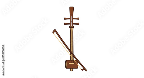 Traditional Chinese Erhu String Instrument with Bow.