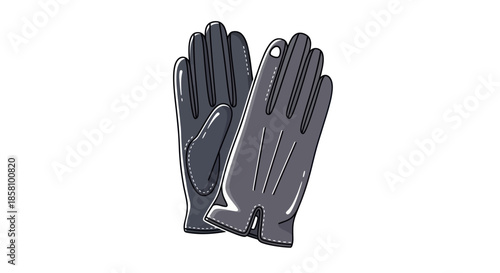 Pair of Dark Grey Leather Gloves Illustration.