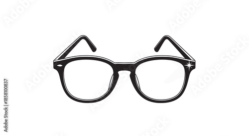 Classic black framed eyeglasses with clear lenses.