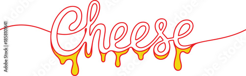 Continuous line handwritten calligraphy of Cheese colorful typography, cheese branding logo, card and banner text, vector illustration