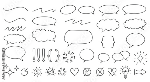 Collection of hand-drawn speech bubbles and design elements Vector