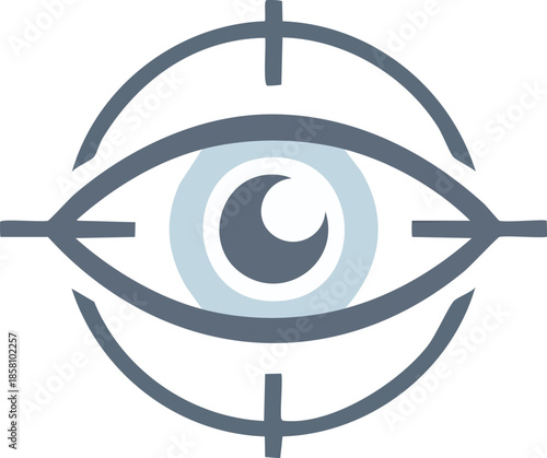 Stylized eye graphic within a target symbol, illustrating concepts of security, surveillance, digital focus, accurate tracking, and strategic monitoring for visual projects