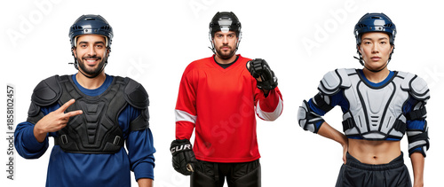 Diverse Ice Hockey Players in Gear: Men and Women in Protective Equipment, Sport Action with Smiles and Intensity