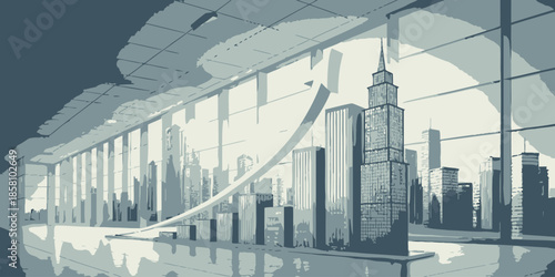 Visual business growth concept illustration featuring rising bars and positive trends symbolizing market expansion and financial gain.