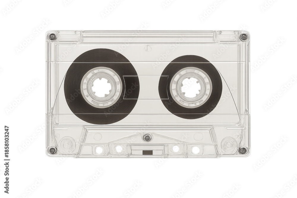 Fototapeta premium Clear compact cassette tape on transparent background
