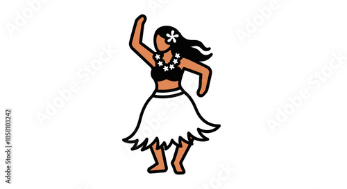 Stylized Hula Dancer in Traditional Attire with Flower Lei.
