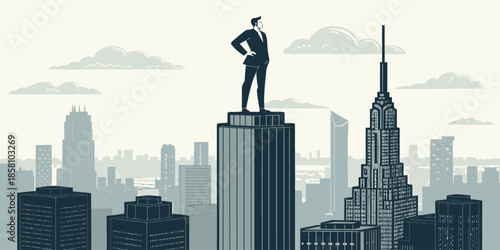 Corporate Leadership Illustration with a Single Visionary Leader Leading a Team Towards Business Excellence