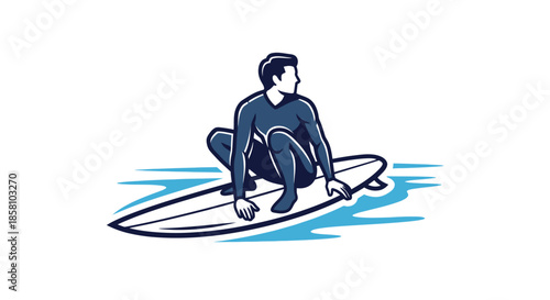 Surfer in Wetsuit Riding Surfboard on Water.