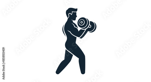 Silhouette of a muscular man lifting dumbbells fitness training.