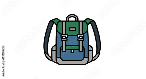 Cartoon Style Blue and Green Hiking Backpack Illustration.