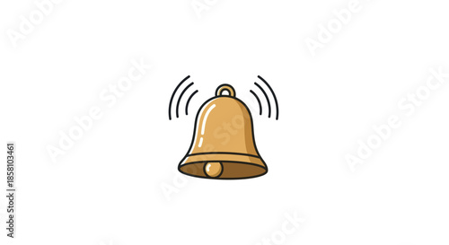 Cartoon Illustration of a Ringing Golden Bell with Sound Waves.