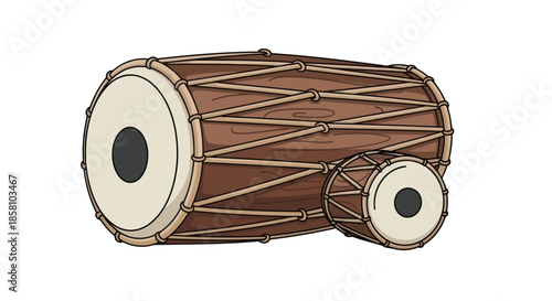 Traditional Indian Dholak Drum with Rope Lacing and Two Heads.