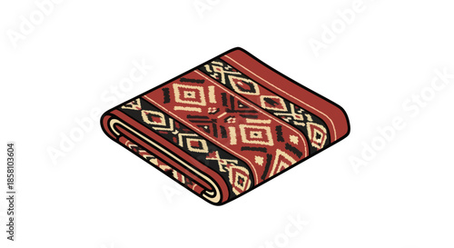 Folded Ethnic Geometric Patterned Textile Blanket Illustration.