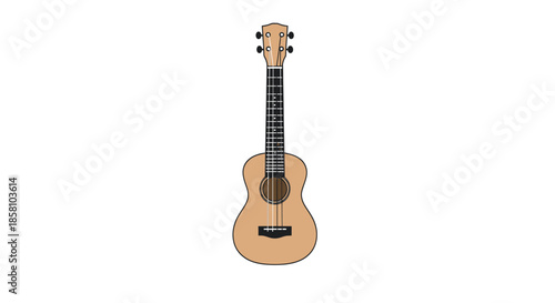 Ukulele: A small four-stringed instrument with a light brown wooden body and a fretboard.