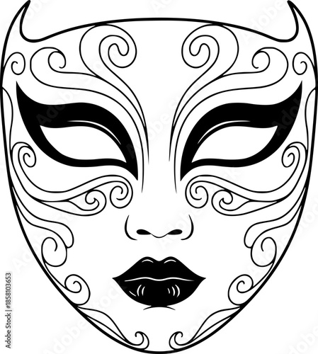 Theatrical Mask Face Silhouette Vector Illustration