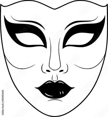 Theatrical Mask Face Silhouette Vector Illustration
