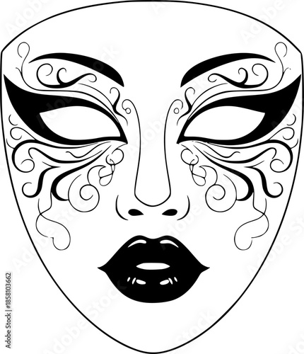 Theatrical Mask Face Silhouette Vector Illustration