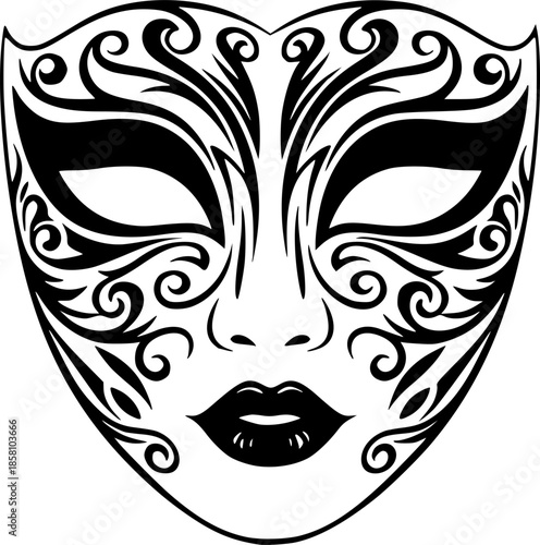 Theatrical Mask Face Silhouette Vector Illustration