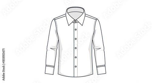 Classic Long-Sleeved Collared Button-Up Shirt Outline Drawing.