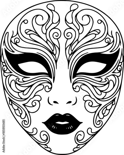 Theatrical Mask Face Silhouette Vector Illustration