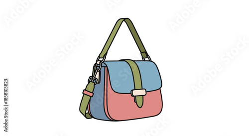 Colorful Handbag with Shoulder Strap and Buckle Closure.