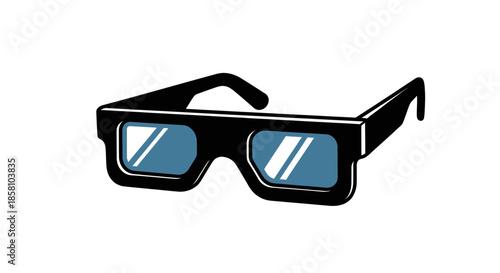Black framed 3D glasses with blue lenses for immersive viewing.