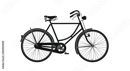 Classic Black Bicycle Illustration with Curved Handlebars and Detailed Spokes.