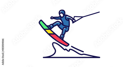 Wakeboarder in Action: Colorful Illustration of a Water Sport Enthusiast.