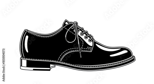 Classic Black Mens Dress Shoe Illustration with Laces and Polished Finish.