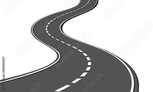 curved road with white lines on gray asphalt surface