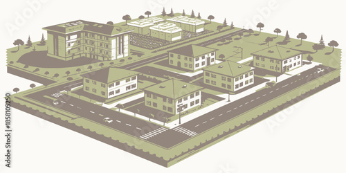 Building Construction Illustration Representing Urban Development and Real Estate Growth with Scaffolding and Architectural Scenery