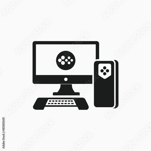 desktop computer with game controller icon template