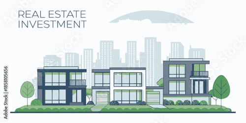 Global Real Estate Investment Concept Illustration with Diverse Property Portfolio