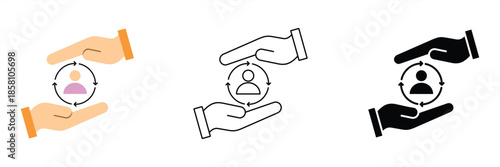 Modern icon illustrating comprehensive customer care, user support, and human resource management, symbolizing dedicated service and client protection for business success