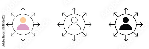 Minimalist user icon depicting expanding reach and network, symbolizing broad influence, communication, and connectivity for digital and social engagement concepts