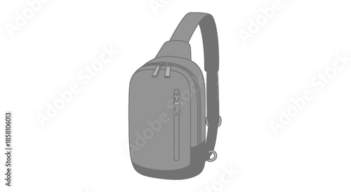 Gray Sling Bag with Adjustable Strap and Multiple Zippered Pockets.