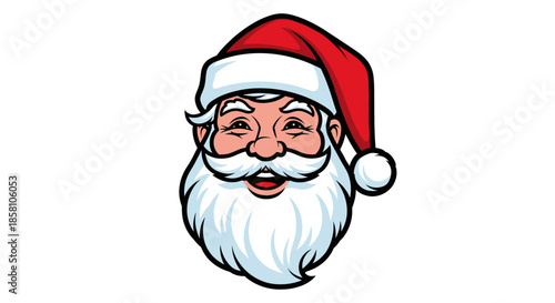 Cartoon Santa Claus Head with Red Hat and White Beard.