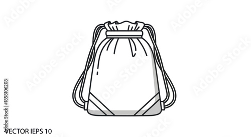 Simple Line Art Illustration of a White Drawstring Backpack.