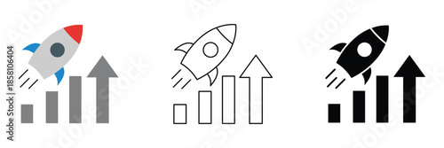 Business Growth Rocket Icon Set Launch Your Startup to Success with Accelerated Progress and Financial Achievement