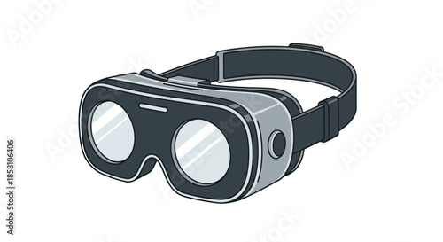 Futuristic Virtual Reality Headset with Adjustable Strap and Dual Lenses.